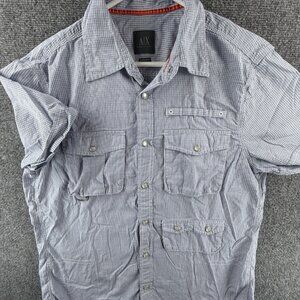 Armani Exchange Pearl Snap Up Shirt Men Cotton Blue Check Medium Pockets Western